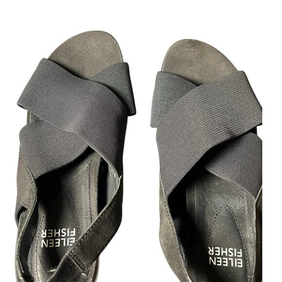 Eileen Fisher Platform Sandals Womens 6 Good Crisscross Black Nubuck‎ Leather - Picture 7 of 8